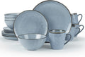 Famiware Ocean Round Plates and Bowls Sets for Kitchen 16-Piece Dinnerware Sets for 4 Mug Set for 4 Reactive Glaze Blue