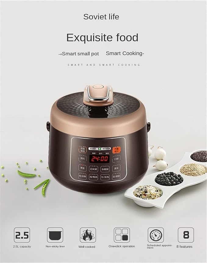 Mini Electric Cooker 3L Rice Cooker with Steamer Smart Insulation Household Multifunctional Non-Stick CookwareMulti-Function Rice Cooker(Brown)
