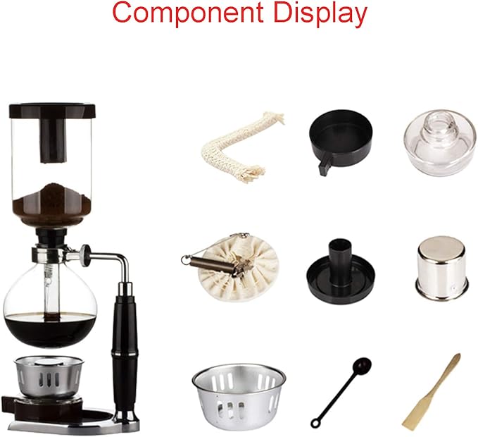 3-5 Cup Syphon Maker Vacuum Coffee Maker for Brewing Coffee and Tea with Extended HandleCoffee Glass Syphon SiphonCoffee Machine Filter3