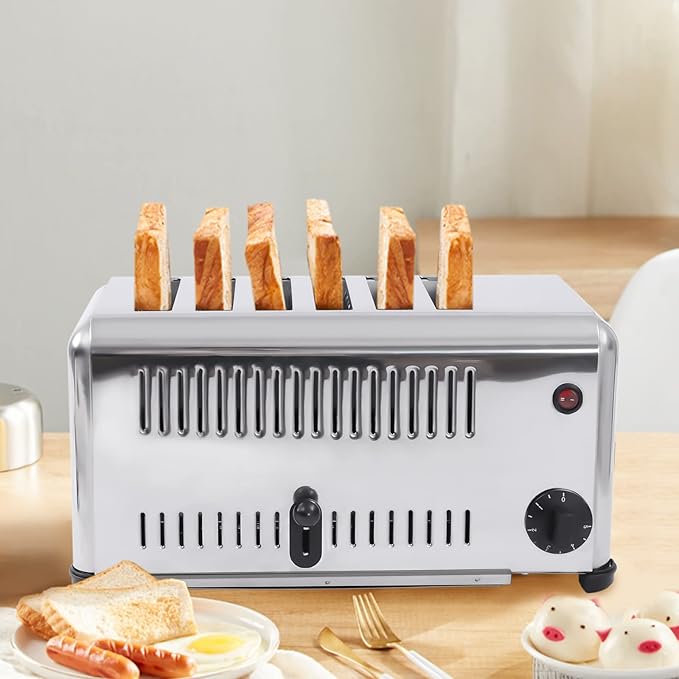 Stainless Steel Toaster 6 Slice Extra Wide Slots for Toasting Bagels Breads Waffles Countertop Kitchen Essentials Commercial Toaster Bread Baking Machine for Restaurant