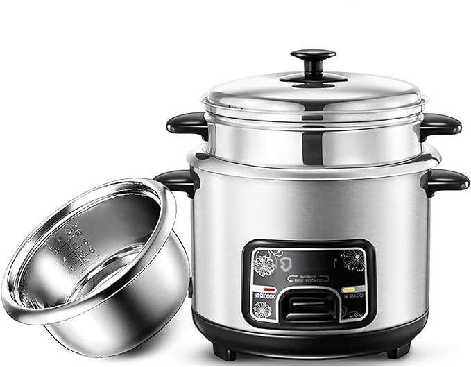Household Rice Cooker And Steamer-warm Function 201 Stainless Steel Liner With Spatula And Measuring Cup For 1-7 People(2L)
