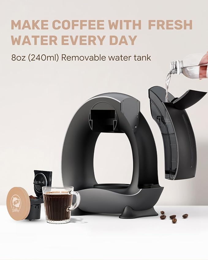 2-in-1 Coffee Maker Fast Brew in 1.5mins Single Serve Coffee Machine Compatible with K-Cup Pods &amp Ground Coffee 1400W with 20s Preheat Compact for HomeSmall PlaceOffice &amp RV 8ozBlack
