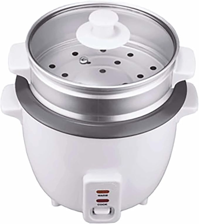 Electric Rice Cooker and Steamer – 4 5 8 or 15 Cup Non-Stick Rice Maker with Food Steamer Tray – One-Touch Operation Keep Warm Function Glass Lid White (5 Cup)