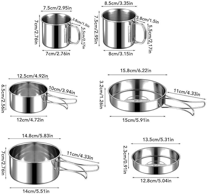 Portable Cookware Set Stainless Steel Efficient Easy to Carry Multifunctional Tableware Camping Kitchenware