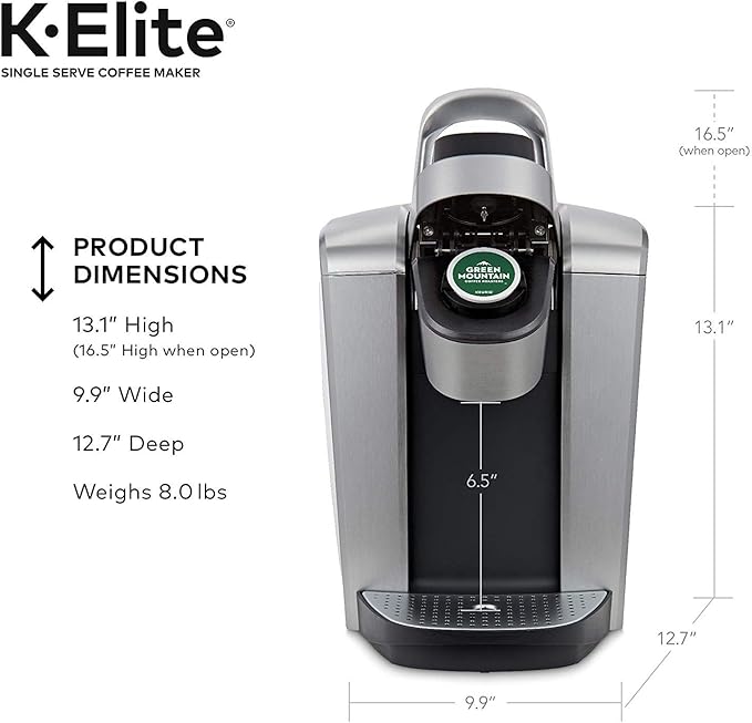 Keurig C K-Elite Maker Single Serve K-Cup Pod Brewer with Iced Coffee Capability Extra Included 75oz Brushed Silver Plus Filter Bundle