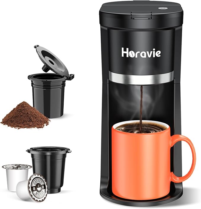 Small Single Serve Coffee Maker Fast Brew One Cup Coffee Machine for K Cup and Grounds 6 to 12 oz. Brew Sizes Capsule Coffee Machine with Descaling Reminder and Viewing Tank Black