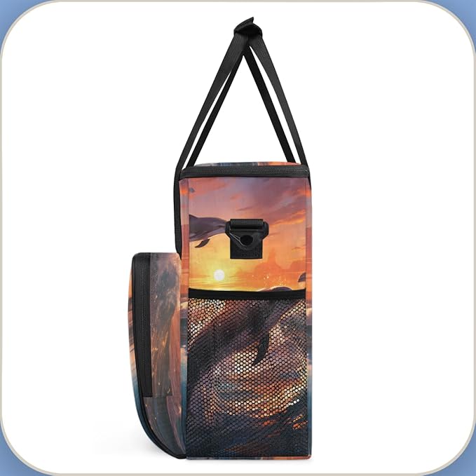 Dolphin Sunset Coffee Maker Carrying Bag Portable Travel Storage Tote Bag Compatible with K-Mini or K-Mini Plus Single Serve Coffee Brewer Carrying Case with Multiple Pockets &amp Shoulder Strap