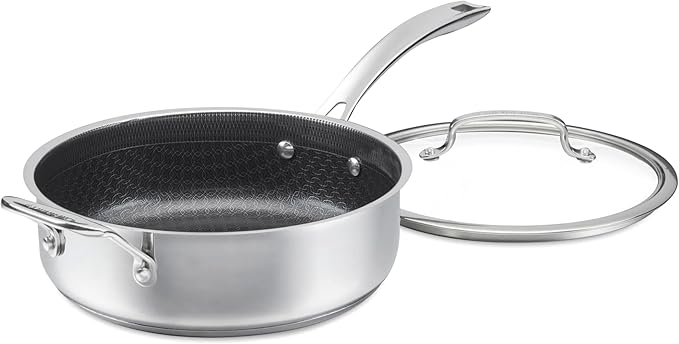 Cuisinart FusionPlus Hybrid Nonstick Stainless Steel Cookware 3.5-Quart Sauté Pan with Cover and Helper PFAS-Free PURELYSEAR Ceramic Technology Scratch Proof Cool Grip Handles Dishwasher Safe