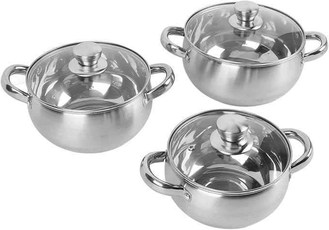 Stainless Steel Pots and Pans Set 3PCs Kitchen Cookware Sets with Anti Scald Handle Lids Non Stick Dishwasher Thick Bottom Compatible with All Stovetops for Kitchen