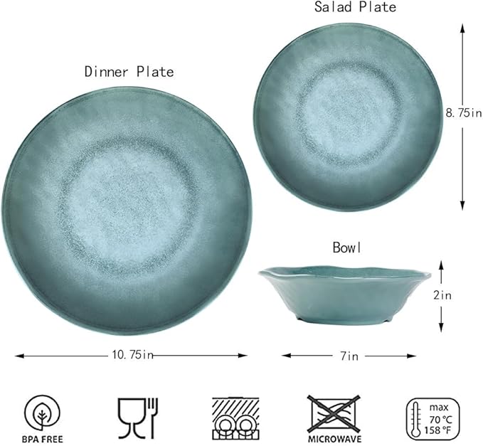 Missyip Melamine Dinnerware Set Indoor and Outdoor Use Plates and Bowls Sets Durable 12 Pcs Dishes Sets for 4 BPA Free Dishwasher Safe Not Microwave Not Oven