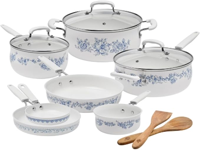 Agatha 12-Piece Aluminum &amp Ceramic Classic Cookware Set Blue