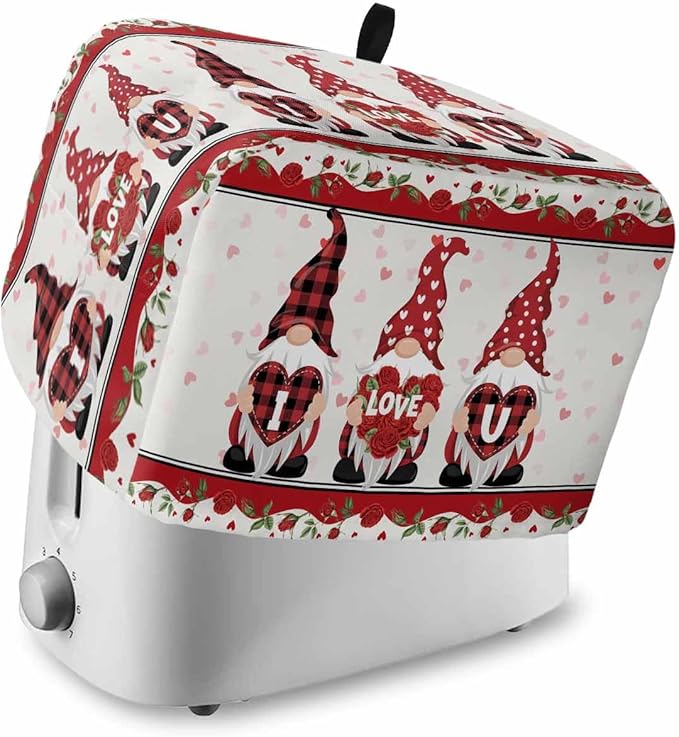 Toaster Dust Cover for Kitchen 4 Slice Happy Valentine's Day Gnomes with Love Heart Bread Maker Covers Toasters for Fingerprint Protector Washable Small Appliance Covers Accessories (12x11x8in)