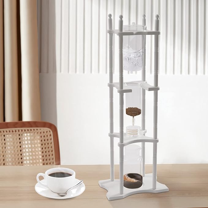 White Cold Brew Drip Tower Iced Coffee Maker With 2500 Ml Capacity Cold Extraction Coffee Machine With Adjustable Copper Drip Speed Valve For Delicious Iced Coffee