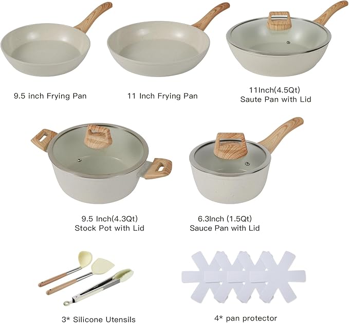 Ceramic Cookware Sets 15PCS Pots and Pans Set Non Stick (white15)