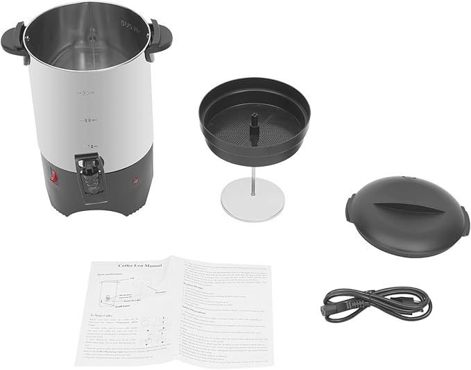 5.2L Coffee Maker Stainless Steel 30-Cup Large Commercial Coffee Machine Quick Brew 30-100℃ Double Wall Cafe Percolator Hot Water Urn for Catering Offices Church