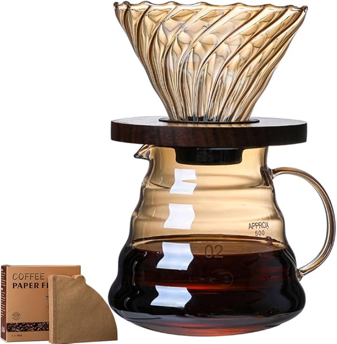 Pour Over Coffee Maker with 100 Coffee Filters 4-Cup Drip Coffee Maker Coffee Dripper Brewer High Heat Resistant Carafe also for Camping Hiking