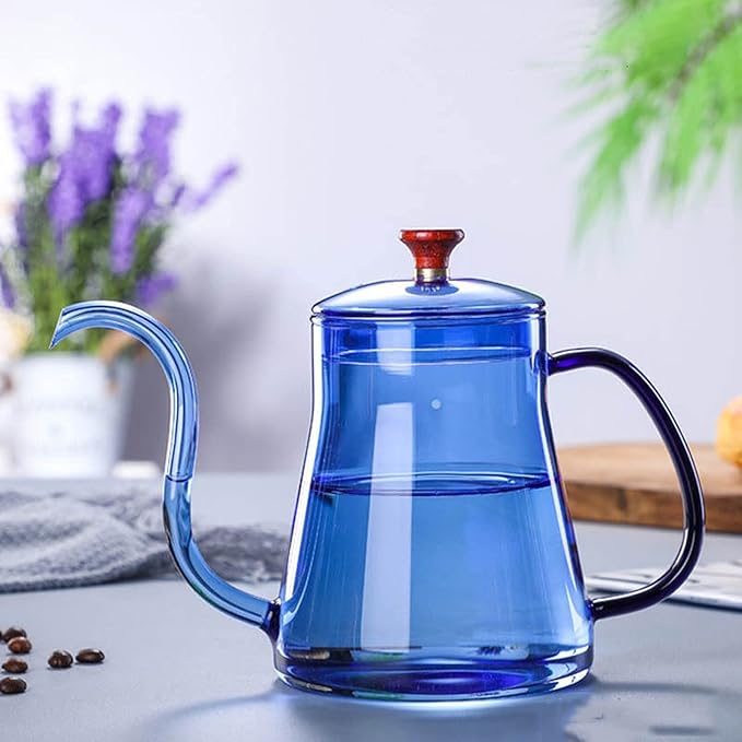 Liudan Coffee Pot Coffee Kettle Long Mouth Coffee Pot Gooseneck Thin Mouth Kettle Brewers Hand-Made Coffe Maker Glass Drip Kettle（350ML/600ML） Coffee Kettle (Color : Blue 600ML)