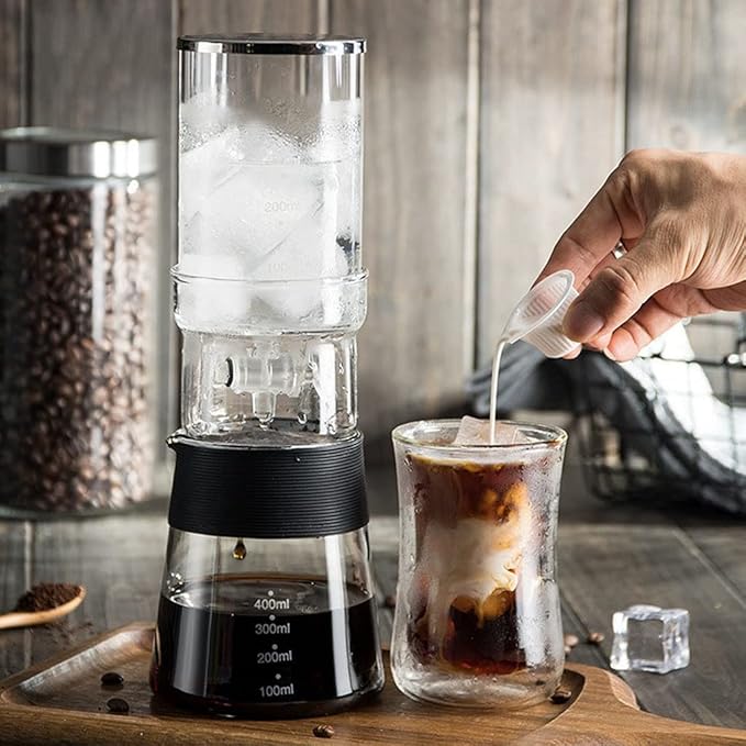 Habiba Iced Drip Coffee Maker Modern Cold Brew Coffee Maker 13.5oz/400ML Iced Drip Coffee Maker Coffee Maker with Adjustable Dripper ＆ Stainless Steel Filter Reusable