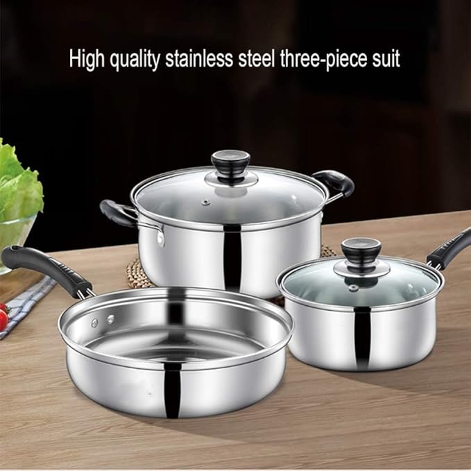 Pots and Pans Set 3Pcs Saucepan Set with Lids Stainless Steel Nonstick Cookware Induction Pots and Pans Sets Pots and Pans Sets Non Stick