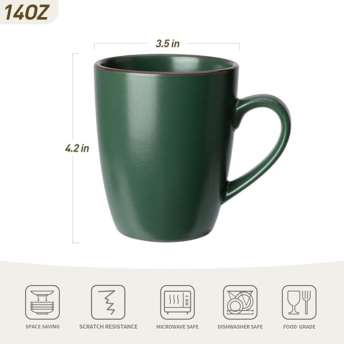Famiware Venus Plates and Bowls Sets with Coffee Mugs Set 18 Pieces Stoneware Dinnerware Sets Dark Green