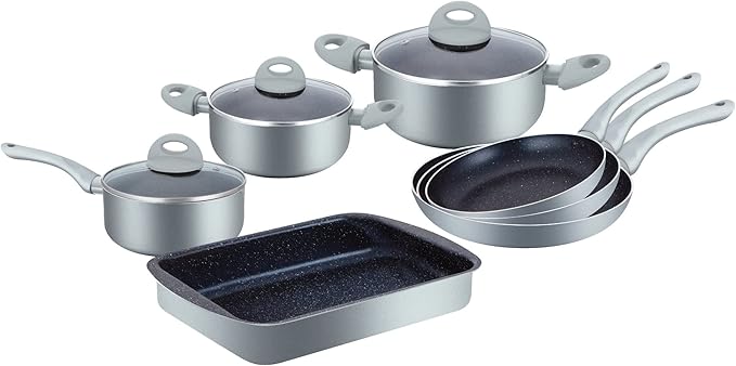 HG9016-SL Cookware Set Induction Saucepan and Frying Pan Set Vented Glass Lids Marble Coated Cookware Set 10 Pieces