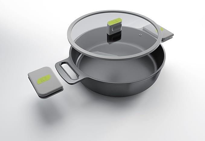 BRA LIFE – 9 Pieces of Cast Aluminium 100% Recycled Non-Stick Reinforced Ceramic without PFOA without PTFE Suitable for All Types of Cookers and Induction
