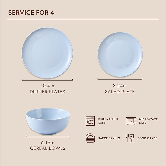 KINGSTONE Bone China Dinnerware Sets 24-Piece Dinnerware Set for 8 Lightweight Durable Dishwasher Safe Tableware for Daily Use with Elegant Design Blue