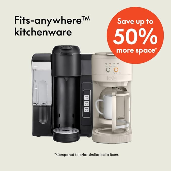 BELLA VersaBrew 2-in1 Coffee Maker K-Cup compatible Brew 3 Sizes Carafes &amp Single Serve Cups Dishwasher Safe Reusable Filter &amp Filter Holder Iced Coffee Function 60oz Tank Oatmilk