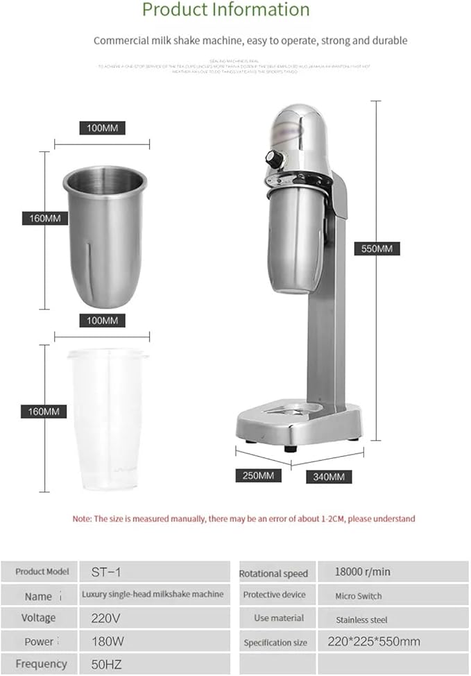 180W Milkshake Maker 18000RPM Electric Juice Blender with Cup Heavy-Duty Stainless Steel Drink Mixer Smoothie Machine for Milk Tea Shop Home Commercial