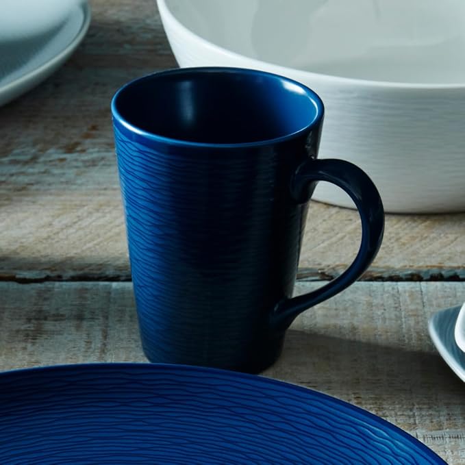 Noritake Colorscapes Navy-on-Navy Swirl 16-Piece Coupe Dinnerware Set Service for 4