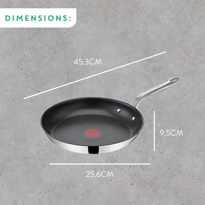 T-Fal x Jamie Oliver Nonstick Coated Stainless Steel Pan 11-Inch Induction Compatible Oven Safe up to 500°F Chef's Stainless Steel Skillet Frying Pan Silver