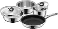 WMF Click&ampServe Induction 7-Piece Saucepan Set Removable Handle Cooking Pot Set with Glass Lid Frying Pan Cromargan Stainless Steel