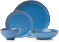 Godinger Dinnerware Set with Dinner Plates Appetizer Plates Soup Bowls and Cereal Bowls 16 Piece Set Stoneware Dinnnerware Set Blue with Gold Rim Ideal for Gifting &amp Home Decor