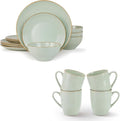 Famiware Jupiter Plates and Bowls Set with Coffee Mugs Set 16 Pieces Dinnerware Sets Light Green