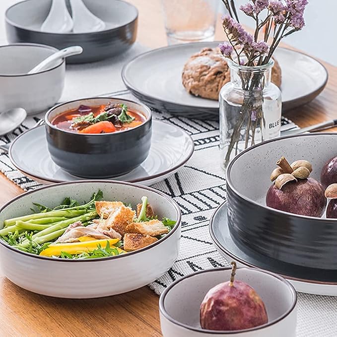 42-Pieces Dinnerware Sets Japanese-Style Porcelain Tableware Set with Plates Bowls and Dish Ceramic Dinner Set for Home Kitchen and Dinning