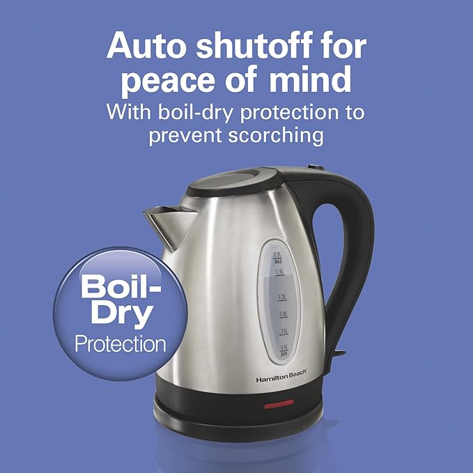 Hamilton Beach Retro Toaster with Wide Slots Sure-Toast Technology Bagel &amp Defrost Settings Auto Boost 2 Slice &amp Electric Tea Kettle Water Boiler &amp Heater 1.7 L Stainless Steel