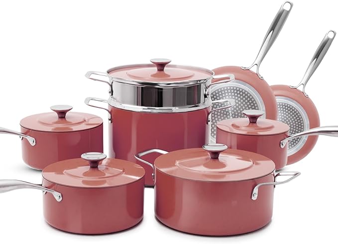 Nuwave Lux 13-Piece Premium Cookware Collection Healthy G10 Duralon Blue Ceramic Nonstick Ultra Durable PFAS-Free Lightweight &amp Works on All Cooktops