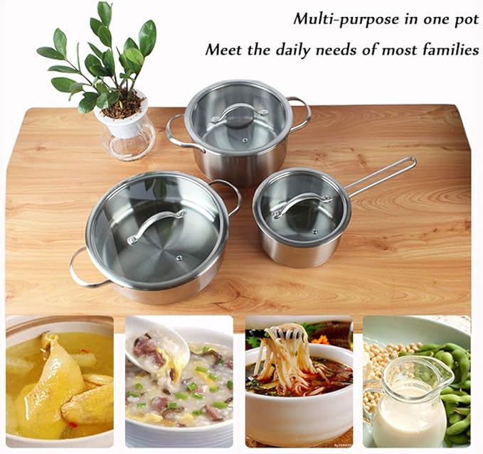 Cooking Pot Non Stick Cookware SetsStainless Steel Pots and PansFrying Pan and Saucepan Set for BakingBroilingFryingRoasting3PCS
