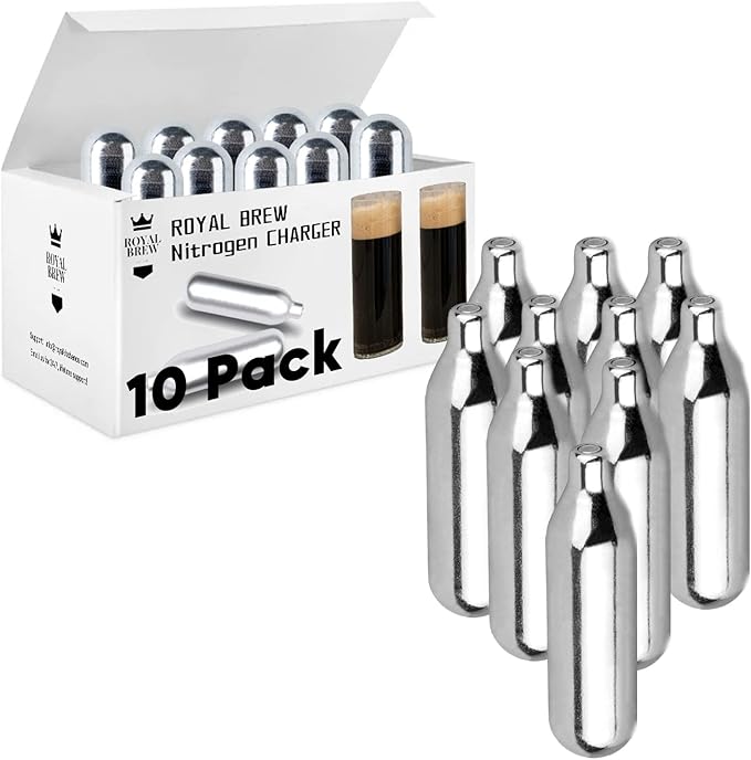 Royal Brew 10 Pack Nitrogen Chargers for Nitro Cold Brew Coffee Makers - N2 Cartridges - Works With All Royal Brew Nitro Coffee Systems