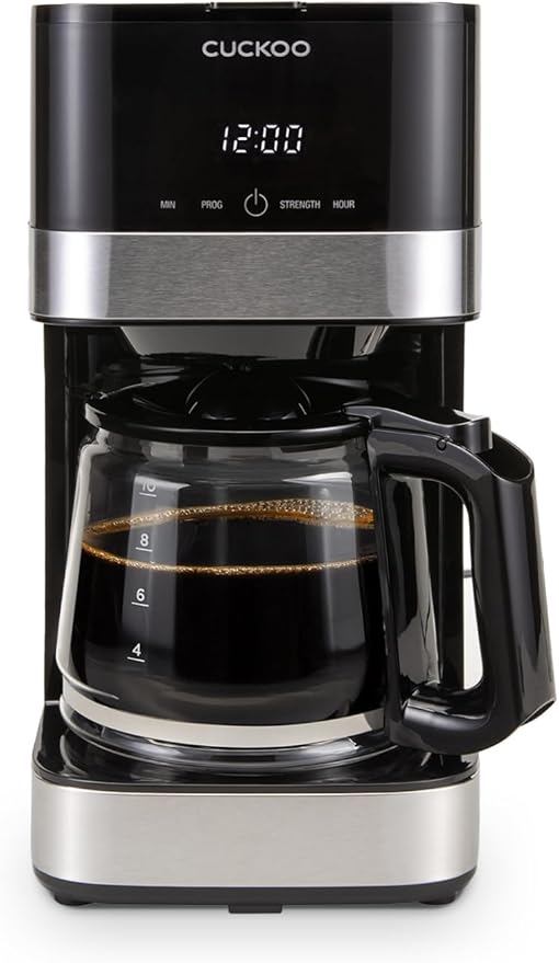 CUCKOO Classic 10-Cup Drip Coffee Maker Easy To Use Coffee Machine with Programmable Timer Includes Glass Coffee Pot with Two Brew Strength Settings and Reusable Mesh Filter (CCM-BD011B)