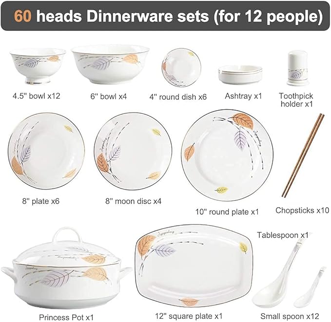 60-Piece Porcelain Dinnerware Sets Luxurious Plate And Bowl Sets For 10/12 Ceramic Dish Set Include Pot/Plates/Bowl/Spoons Dinner Plates Set