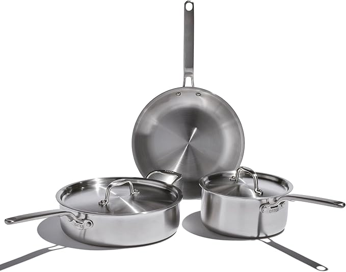 Heritage Steel Eater Series 5 Piece Essentials Set | Made in USA | 5 Ply Fully Clad Stainless Steel Cookware Set | Stay Cool Handle | Induction Ready &amp Non-Toxic
