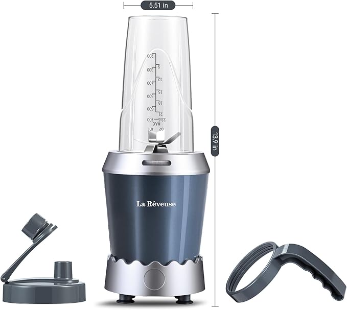 La Reveuse Personal Size Smoothie Blender Pro 1000W High Speed with 24oz To-Go Cup Ideal for SmoothiesProtein Shakes Frozen Drinks Food Prep Gray