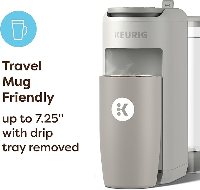 Keurig K-Mini Mate Plus Single-Serve K-Cup Pod Coffee Maker Compact 3 Cup Sizes Brew Over Ice and Strong Button Features 50 oz Removable Reservoir Warm Stone