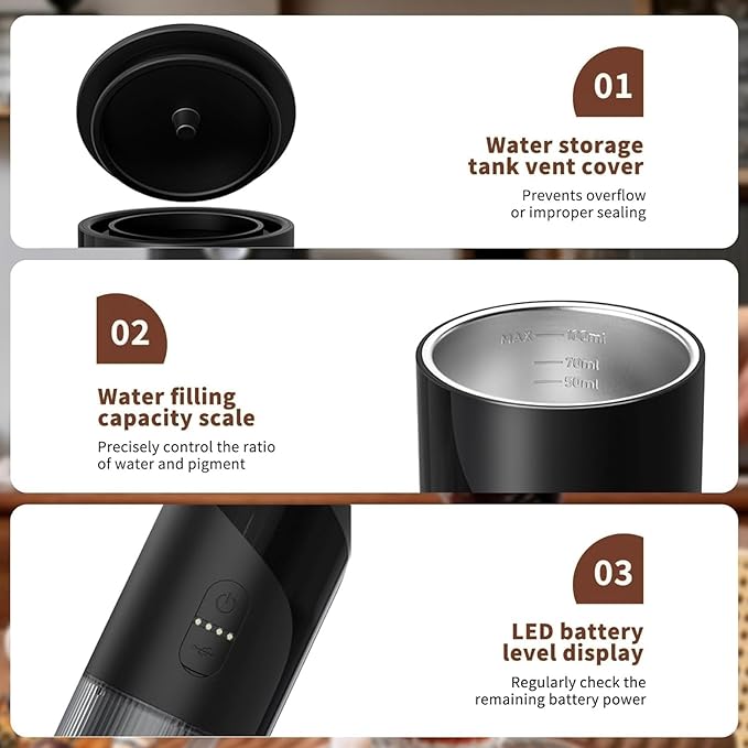 2 in 1 Portable Electric Coffee Maker None Self-heating 20-Bar Travel Coffee Maker Portable Espresso Machine for Car Camping Office Compatible with Coffee Powder and Nespresso Capsule