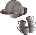 Famiware Venus Plates and Bowls Sets with Coffee Mugs Set 18 Pieces Stoneware Dinnerware Sets Dark Gray