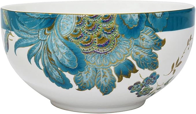 222 Fifth 16-Piece Porcelain Dinnerware Set for 4 Elegant Floral Plates and Bowls Sets-White Teal Gold Ceramic Dishes Chip Resistant Kitchen and Dining Dish Set Microwave &amp Dishwasher Safe E