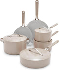 GreenLife 10-Piece Nonstick Ceramic Cookware Set Lightweight Healthy PFAS-Free Pots &amp Pans with Lids Dishwasher &amp Oven Safe Durable Body Silicone Stay-Cool Handles Easy Release Taupe