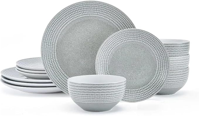 12 Piece Dinnerware Set Service for 4 Dinnerware Set Dishes and Plates Sets Dinner Plate Salad Plate Dinner Bowl