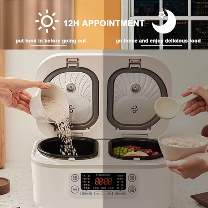 This Multi-Functional Rice Cooker Features Two Inner Pots A 1.5L Capacity A 1.5L Capacity A 12-Hour Timer A Non-Stick Coating And Precise Dual-Sensor Temperature Control